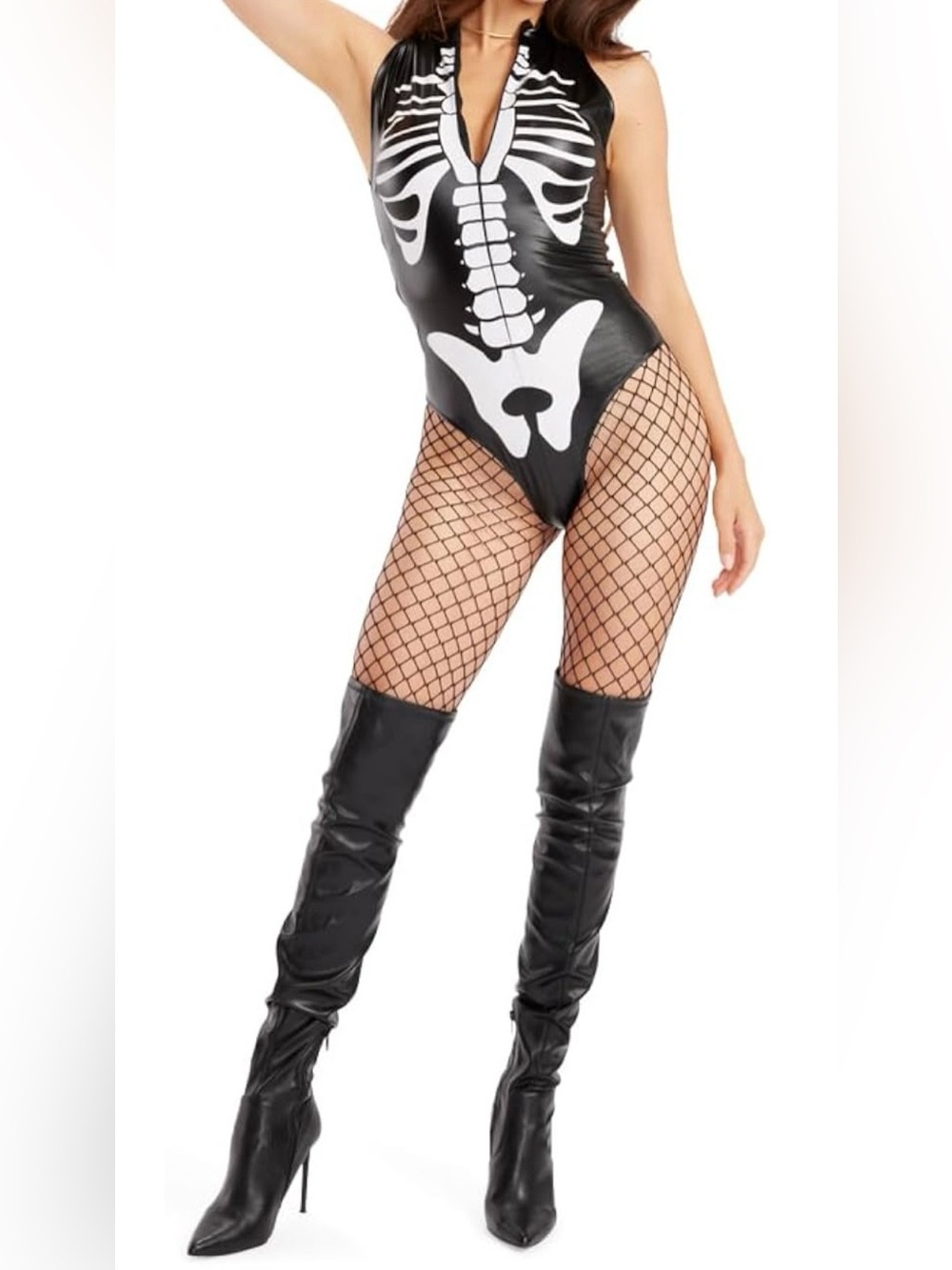 Sexy Adult Halloween skeleton costume bodysuit Small Black